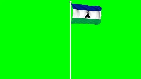 Lesotho Flag Waving Fluttering on Wind Loopable Green Blue Screen Matte Stock Footage 77578522