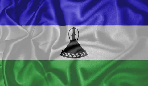 Lesotho flag waving fluttering in the wind with realistic texture background Stock Illustration