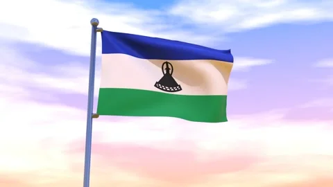 Lesotho Flag waving in the high wind Stock Footage 154555645