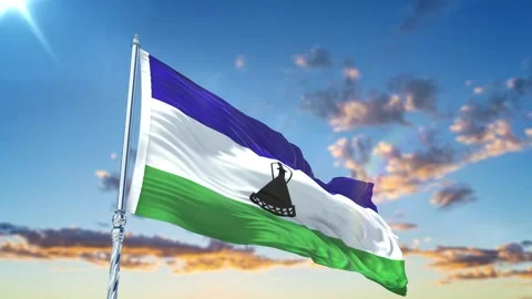 Lesotho flag Waving Realistic With Sky Stock Footage 293876529
