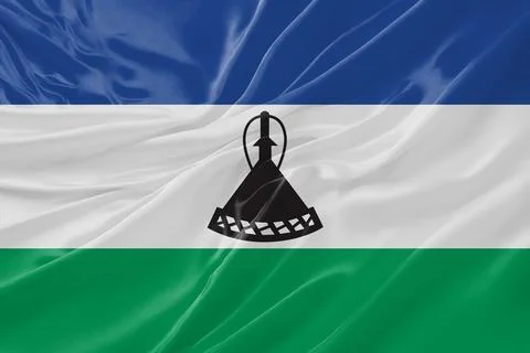 Lesotho Flag Waving Textures Silk Background Stock Illustration