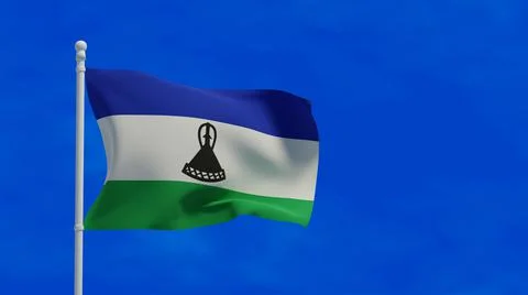 Lesotho flag, waving in the wind - 3d rendering illustration Illustrazione stock