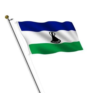 Lesotho flagpole 3d illustration on white with clipping path Stock Illustration
