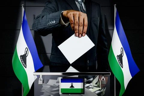 Lesotho flags, hand dropping voting card - election concept - 3D illustration Stock Illustration
