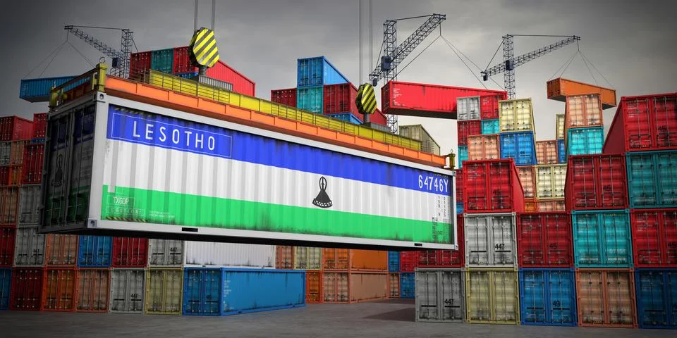 Lesotho - freight container in cargo terminal - 3D illustration Stock Illustration