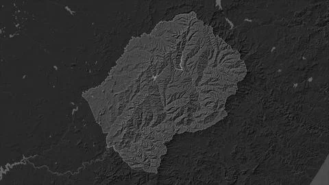 Lesotho highlighted on a Bilevel elevation map with lakes and rivers Illustrazione stock