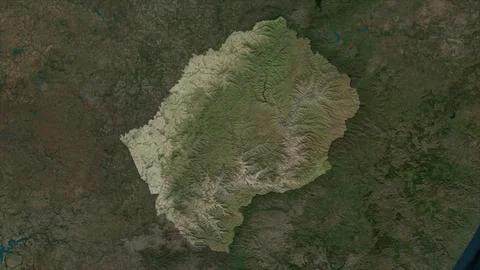 Lesotho highlighted on a high resolution satellite map Illustrazione stock