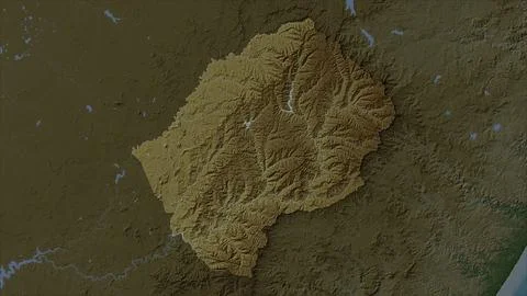 Lesotho highlighted on a Pale colored elevation map with lakes and rivers Illustrazione stock