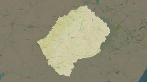 Lesotho highlighted on a topographic, OSM Humanitarian style map Illustrazione stock