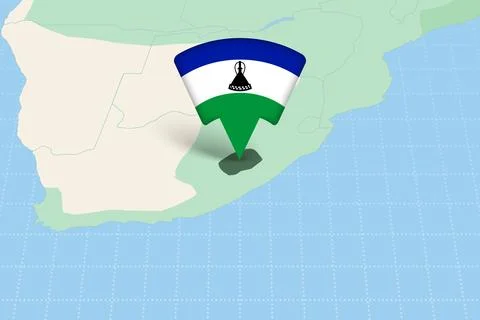 Lesotho Location Highlighted on African Map with Flag Icon. Illustration