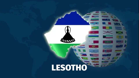 Lesotho Map 4k Video with Rotating Flag Globe on Blue Background Stock Footage 328238356