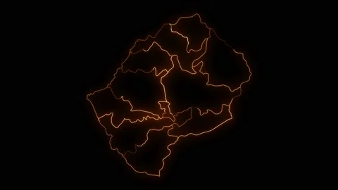 Lesotho map with all states or provinces glowing neon outline. Stock Footage 228903479