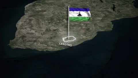 Lesotho Map Animation, 3D Waving of National Flag &amp; Glowing Border on World Map Vídeos de archivo 334734068