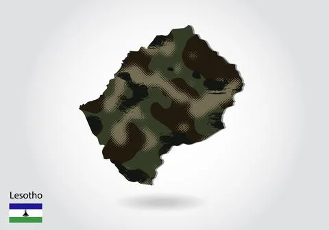 Lesotho map with camouflage pattern, Forest - green texture in map. Military  イラスト素材