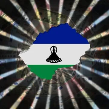 Lesotho map flag on currency burst illustration Stock Illustration
