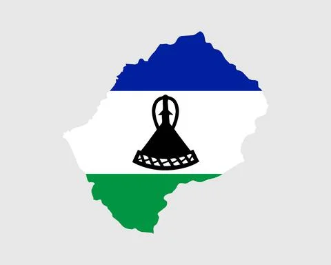 Lesotho Map Flag. Map of the Kingdom of Lesotho with the Mosotho country banner Stock Illustration