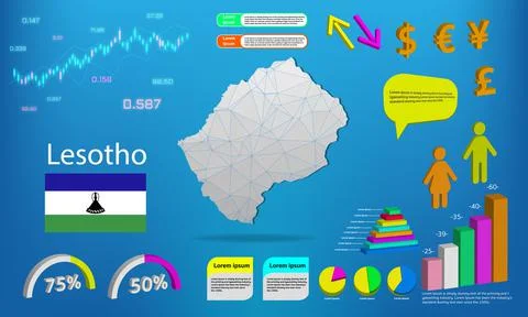 Lesotho map info graphics - charts, symbols, elements and icons collection. D Stock Illustration