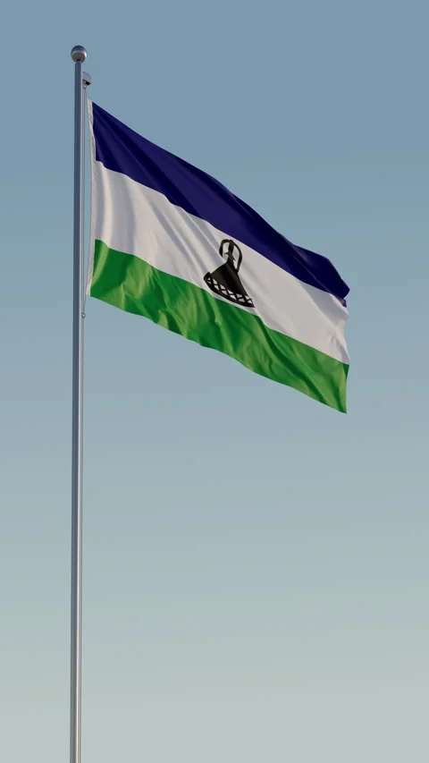 Lesotho Maseru Flag Seamless Loop Cinematic Realistic Waving Blue Sky Stock Footage 320437520