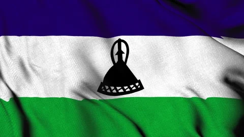Lesotho national flag with Basotho hat emblem Stock Footage 314611437