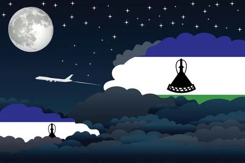 Lesotho Night Clouds Airplane Vector Illustration Stock Illustration