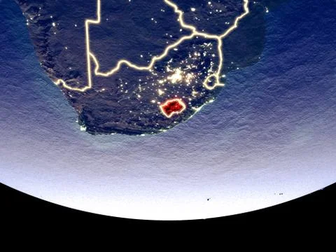 Lesotho at night from space Stock Photos