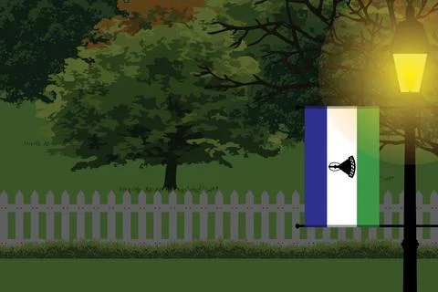 Lesotho Night Trees Lamp Vector Illustration Stock Illustration