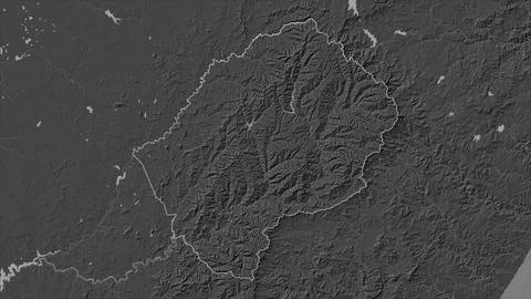 Lesotho outlined on a Bilevel elevation map with lakes and rivers Illustrazione stock