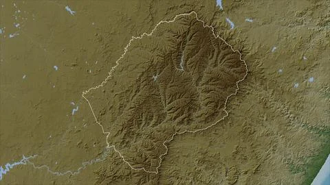 Lesotho outlined on a Pale colored elevation map with lakes and rivers Illustrazione stock