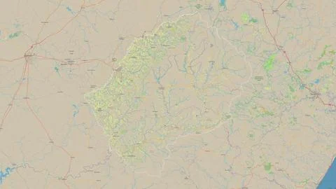 Lesotho outlined on a topographic, OSM standard style map Illustrazione stock