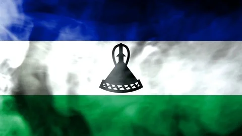 Lesotho smoke waving flag Stock Footage 98346649
