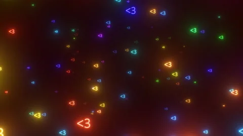Less Than 3 Text Message Heart Bright Neon Glowing Love Symbols Fly Stock Footage 171900007