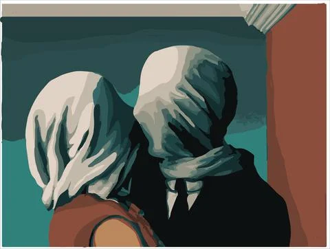 'Less amants' Digital hand drawing vector of famous postmodernist painting Stock Illustration