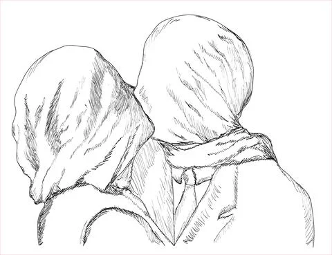 'Less amants' Digital hand drawing vector of famous postmodernist painting Stock Illustration