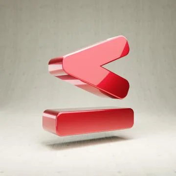 Less Than or Equal icon. Red glossy metallic Less Than or Equal symbol isolat Stock Illustration