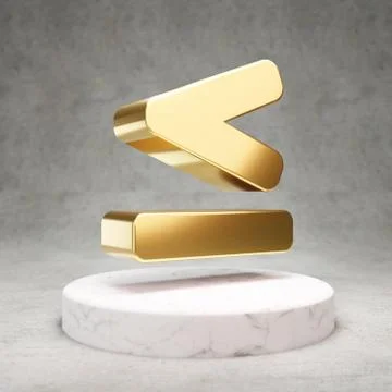 Less Than or Equal icon. Shiny golden Less Than or Equal symbol on white marb Stock Illustration