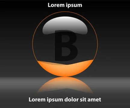 Less orange liquid inside grossy glass marble with reflex shadow for website  Stock Illustration