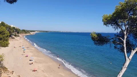 Less people at the beach with large distance between each other Stock Footage 130060146