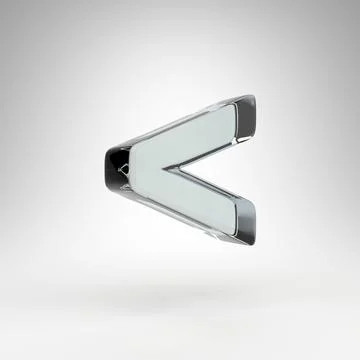 Less than symbol on white background. Camera lens transparent glass 3D sign with Ilustración de archivo