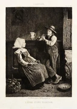 L'Essai d'une vocation. Jules Jacques Veyrassat (France, Paris, 1828-1893)... Stock-Illustration