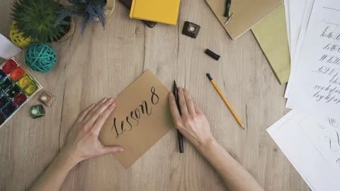 Lesson 8 Writing In A Craft Card In Calligraphy Form Stock Footage 148695079