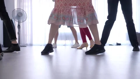 Lesson in the dance studio. a group of people learn latin dance salsa Stock Footage 218602034
