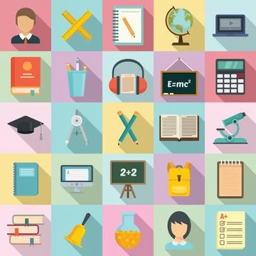 Lesson icons set, flat style Stock-Illustration