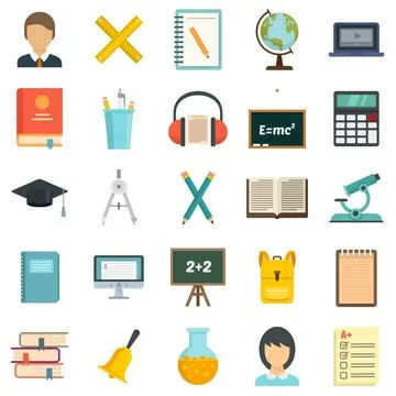 Lesson icons set flat vector isolated Stock Illustration