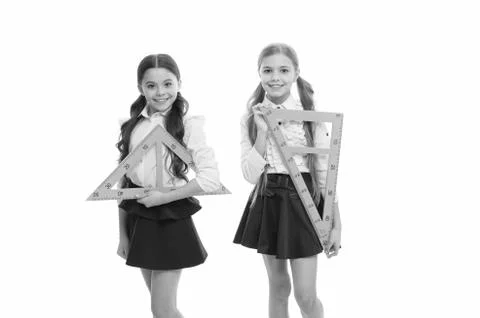 A lesson is learnt. Small children with measuring instruments at school lesson Stock Photos