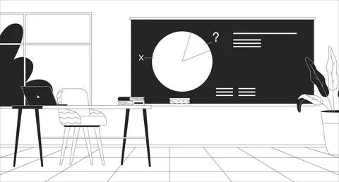 Lesson in math classroom black and white line illustration Stock Illustration