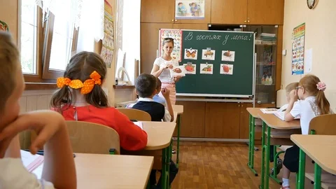 Lesson at primary school Stock Footage 93889570