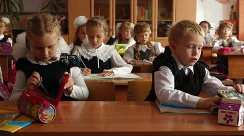 Lesson at school, first grade Stock Footage 29626646