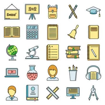 Lesson teacher icons set vector color 스톡 일러스트