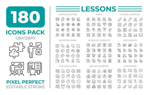 Lessons line icons set collection Stock Illustration