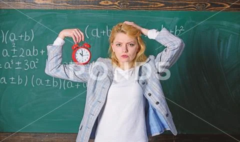 Lessons schedule concept. Time for break. Time has matter for her. Welcome Stock Photos